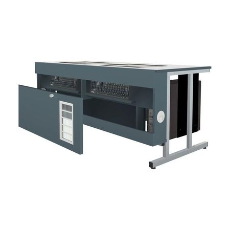 Moderner kollaborativer Arbeitsplatz mit integrierten Tastaturen und CPU-Fach