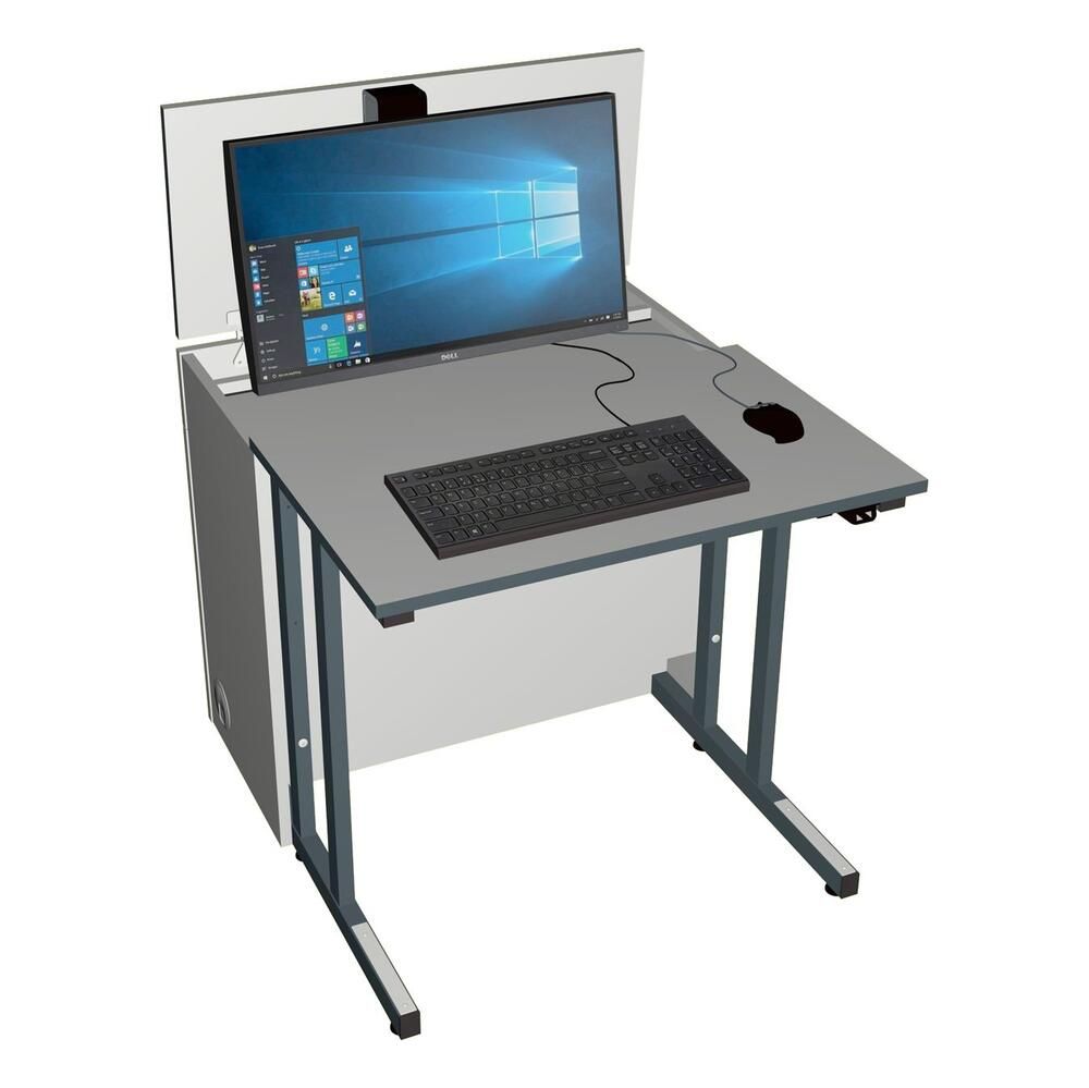 Moderner Computertisch mit integriertem Monitor und Tastatur